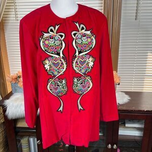 Bob Mackie wearable art Red Velvet Christmas jacket size XL